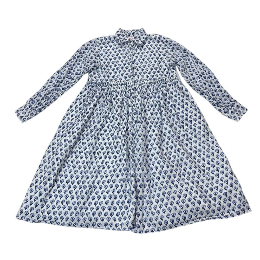 Ro's Garden Womens XS Blue Paisley Collared Shirt Mini Dress Flare Tiered Boho